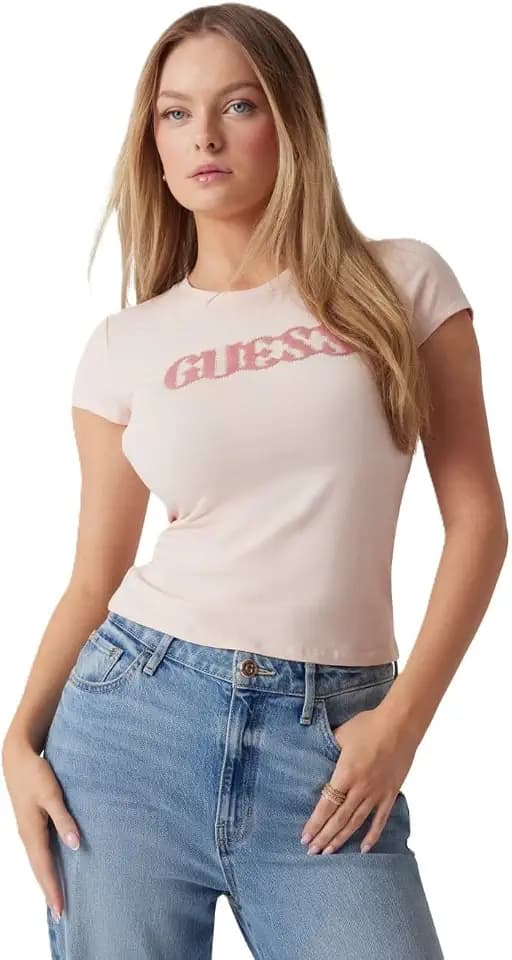 Guess Women's Eco Short Sleeve Pony Hair Logo R5 Tee