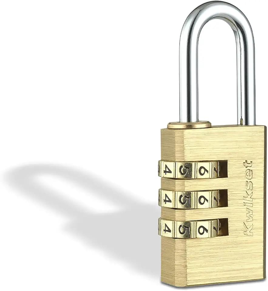 Kwikset Brass Combination Padlock, 3-Digit, 1-1/8" Body, 1" Shackle