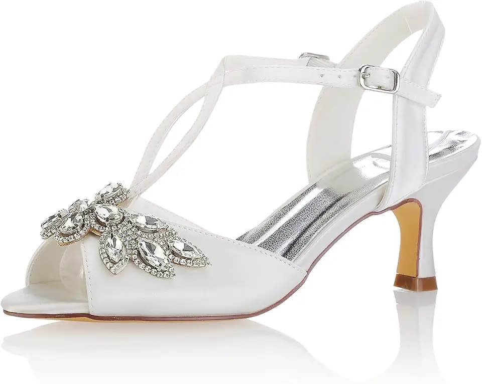 Ivory Wedding Shoes Peep Toe Rhinestones Kitten Heel Bridal Shoes Women Shoes