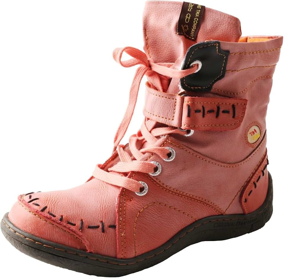 TMA EYES Damen Schnürstiefel aus Leder Casual Stiefeletten Mode rutschfest und Patchwork mit handgenähtem Obermaterial Stiefel