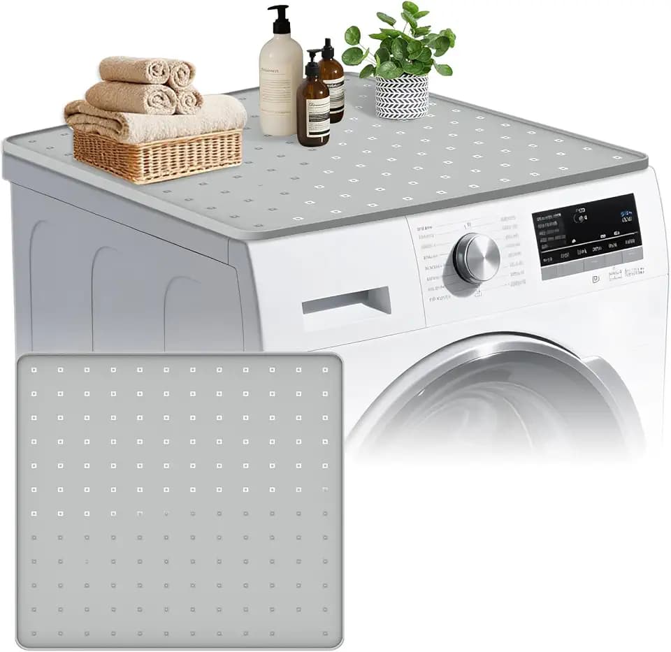 26"x26" Washer Dryer Top Protector Mat, 1-Pack Silicone Countertop Cover with Raised Edge, Non-Slip Waterproof Laundry Protector Pad (Dark Gray)