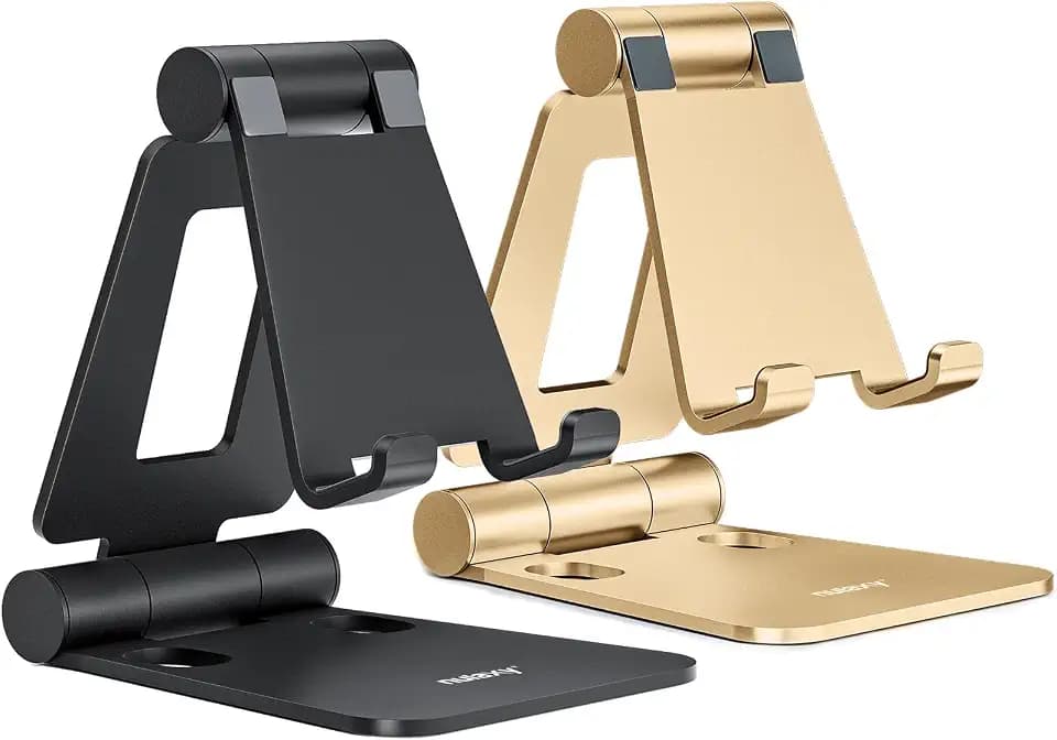 Nulaxy Dual Faltbarer Handy Ständer 2 Stück Verstellbar Handy Halterung Halter für Schreibtisch Kompatibel mit iPhone 16 15 14 13 12 11 Pro Xs Max Xr X 8, Huawei, Galaxy, alle Handys, Schwarz & Gold