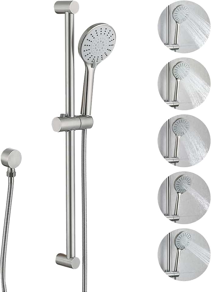 Slide Bar Shower Set with 5 Settings Handheld Shower Head Brushed Nickel