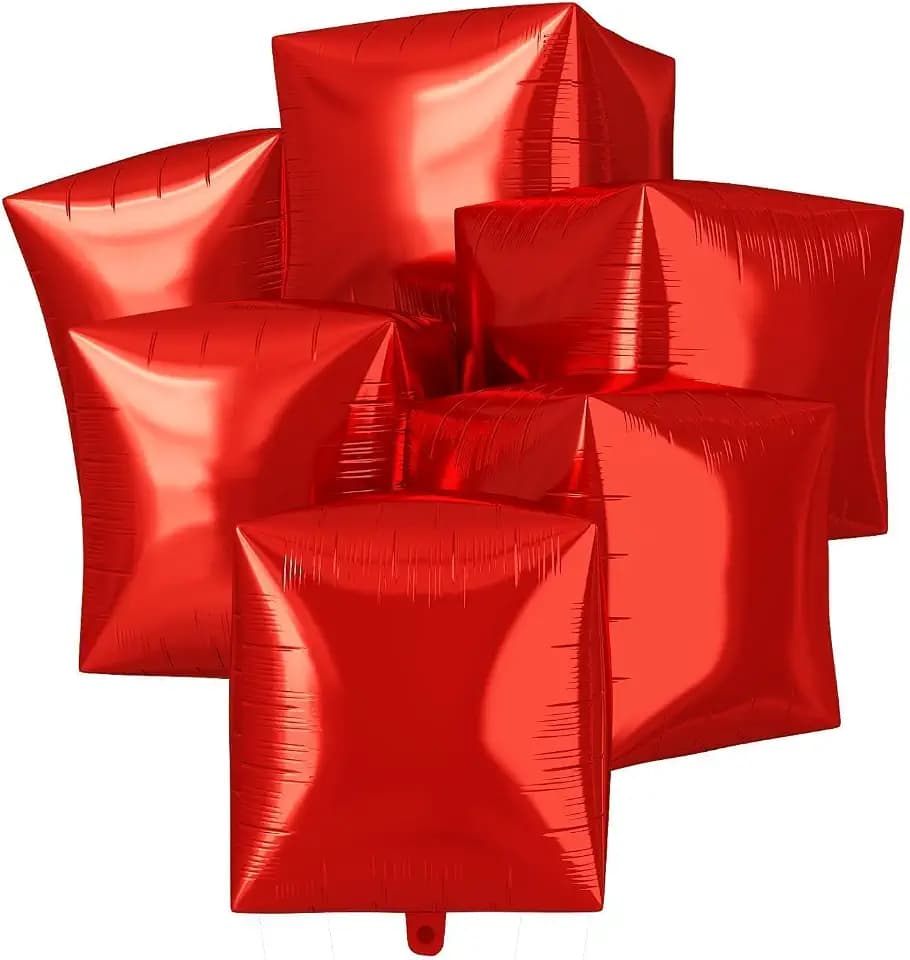 Red Cube Balloons, 6Pcs Square Foil Balloons for Birthday Party Decoration