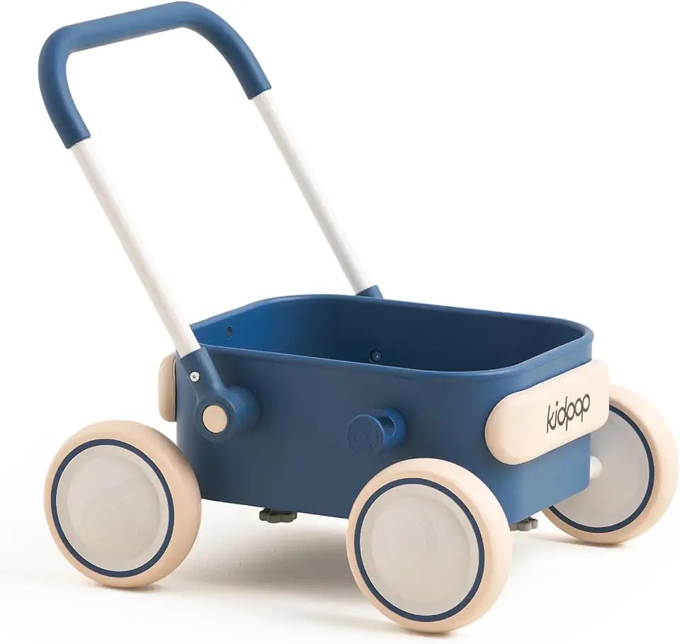 PULA Baby Push Walker with Wheels Toddler Wagon for First Learner Baby Toys 6-12 Months, 1 Year Old Birthday Gifts, Indoors and Outdoors (Navy Blue)