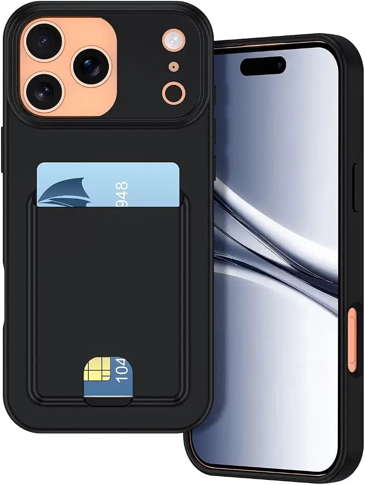 Petocase for iPhone 17 Pro Wallet Case Card Holder Slot Ultra Slim Fit Flexible TPU Gel Rubber Soft Skin Silicone Protective Phone Case Cover for Apple iPhone 17 Pro 6.3 inch Black