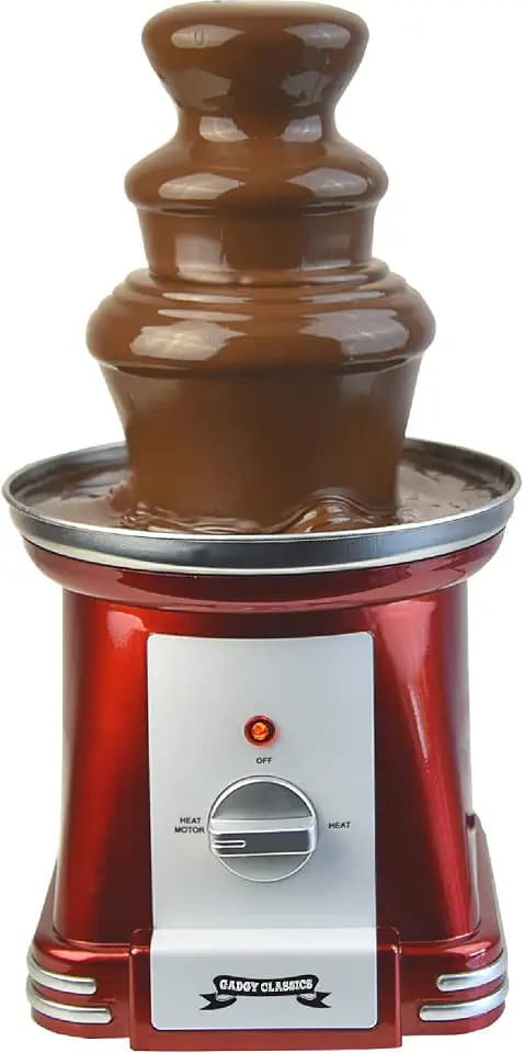 Gadgy Schokobrunnen 3-stufig - Schoko Brunnen aus Edelstahl - Schokoladenbrunnen Retro-Look - Schokoladen Fondue 90 Watt - Schokofondue mit Schmelzfunktion - Schokoladenfondue Chocolate Fountain Rot