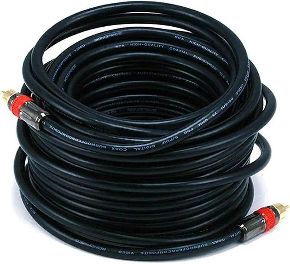Monoprice RG6 RCA - RG6/U 75ohm, CL2 Rated, Digital Coaxial Audio Cable,for S/PDIF, Digital Coax, Subwoofer & Composite Video, 50 Feet, Black