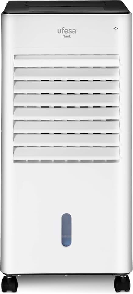 Ufesa Air Cooler CL6040 - Tragbares Ventilator mit Sprühfunktion, Touchscreen, Verdunstungskühler, 5L Wasser, Timer 12 h, 3 Geschwindigkeiten, Weiss