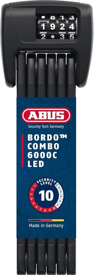 ABUS Faltschloss Bordo 6000C LED mit SH Schlosshalterung - faltbares Fahrradschloss mit beleuchtetem Zahlencode - ABUS-Sicherheitslevel 10 - Länge 90 cm