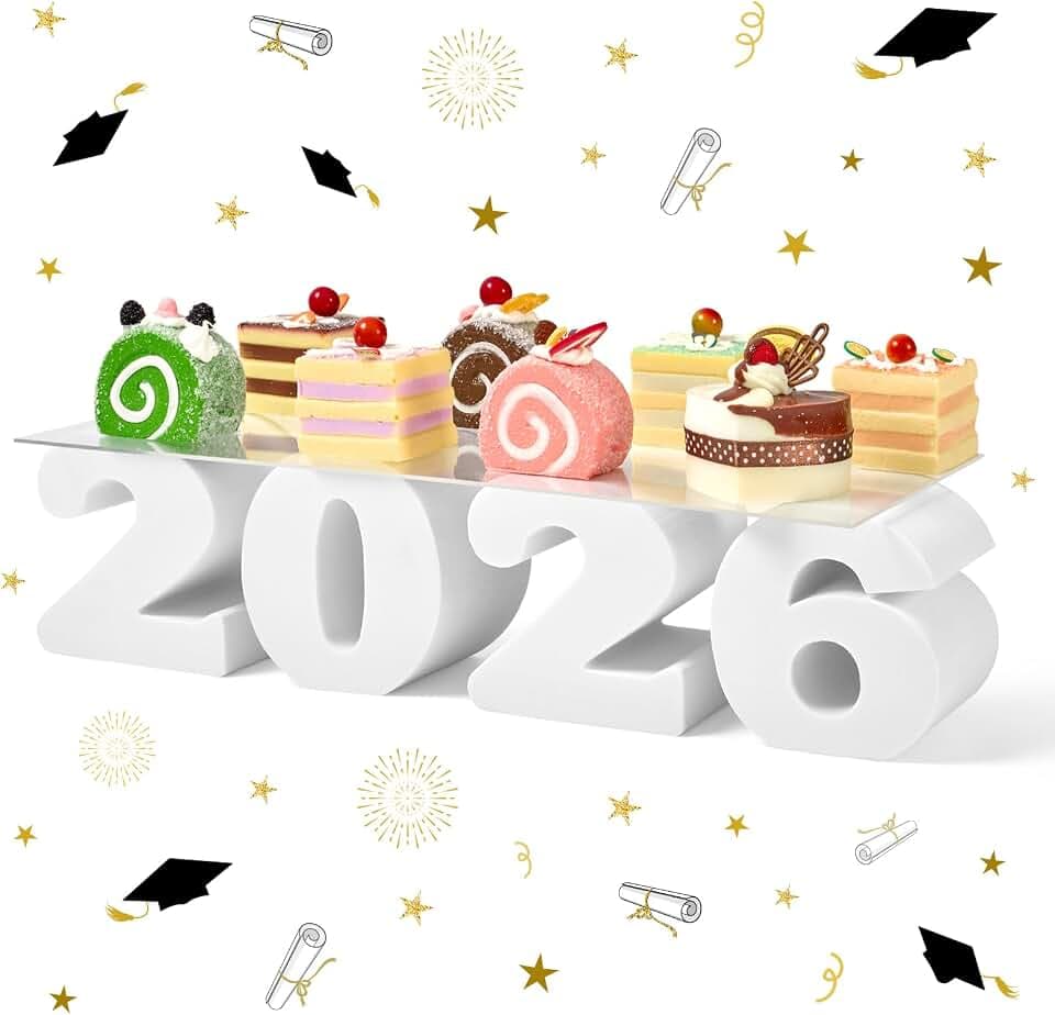 2026 Graduation Cupcake Stand, GRAD Letter Dessert Table Display Set with 6.3 x 15.7 Inch Clear Acrylic Tray, Lightweight Party Decoration for Congrats Grad College Celebrations (2026)