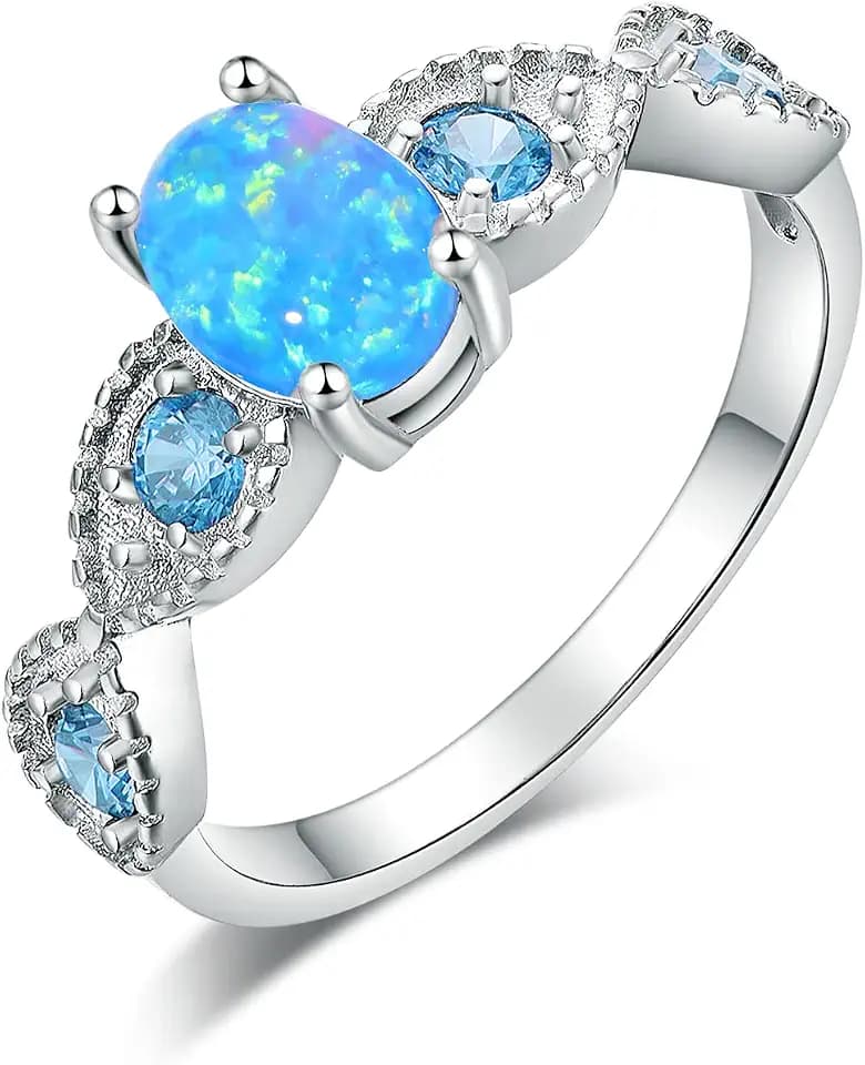 CiNily 18K Gold Plated Opal Ring for Women Anniversary Rings Size 5-13