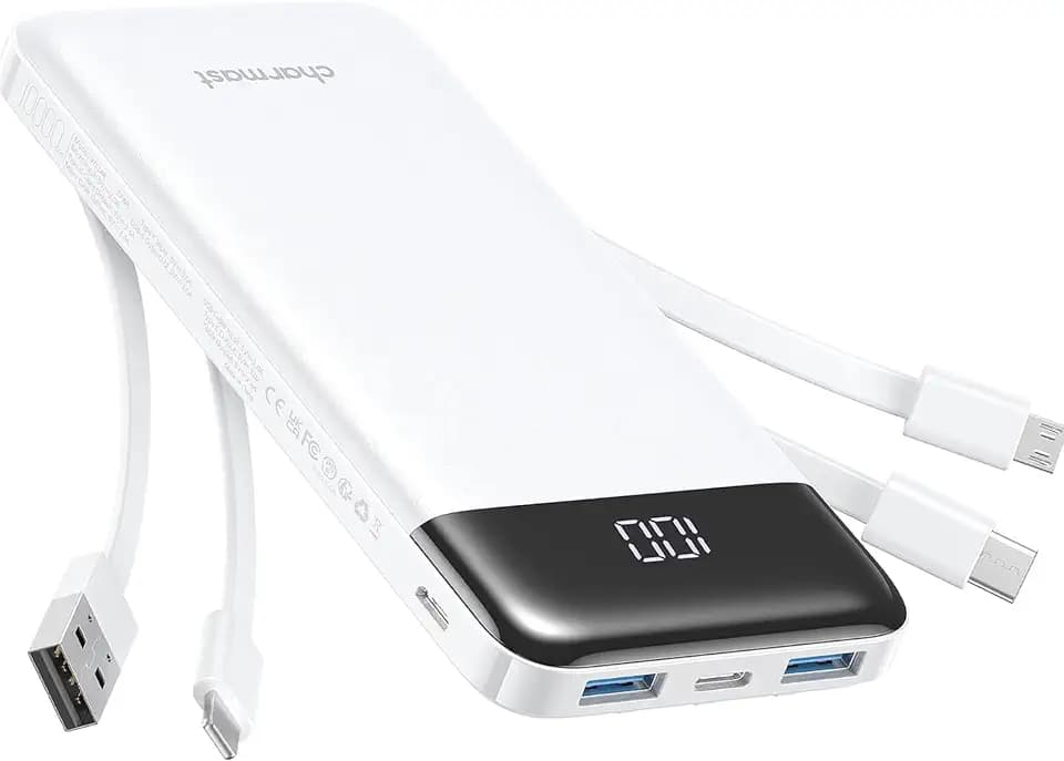 charmast Power Bank Portable Charger with Reinforced Built-in 4 Cables