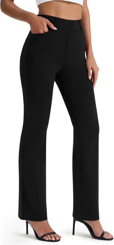 AFITNE Women's Yoga Dress Pants Stretchy Work Slacks Straight Leg Office Casual Pull On Pants 27"/29"/31"/33"