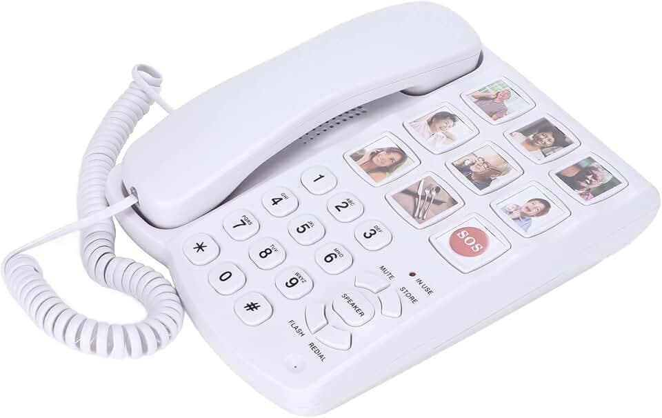 Dioche Festnetztelefon, LD-858HF Weißes Seniorentelefon Festnetz mit Fotos, Telefon mit Großen Tasten mit Verstärker und Schnurgebundenem Festnetzanschluss, Ohne Anrufbeantworter für Senioren