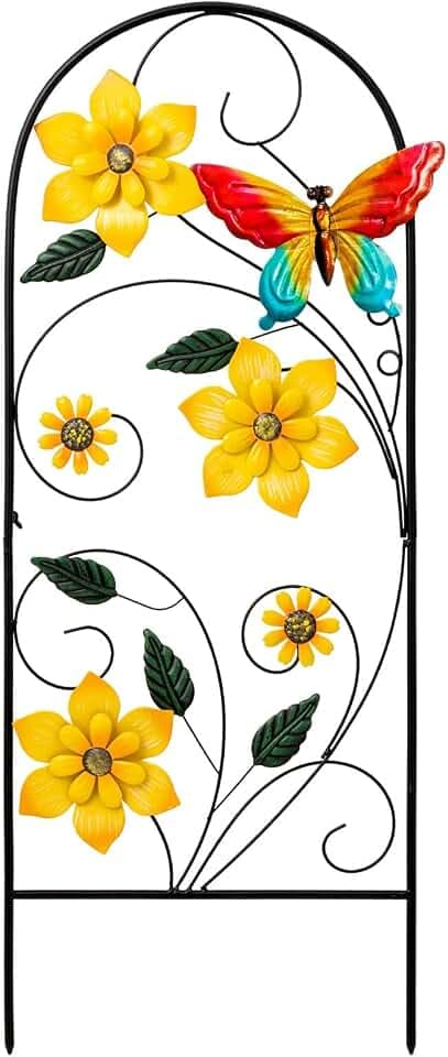 YEAHOME Garden Decor for Outside, 33" Flower Butterflies Decorative Garden Stakes for Spring Garden Decor, Metal Yard Art Stakes for Outdoor Lawn Backyard Porch Decorations