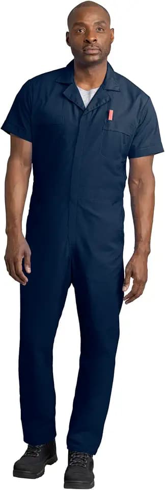 Red Kap Men's Short Sleeve Speedsuit - Slim Fit Mechanic Suit Coveralls, Concealed Zipper for No Scratches, Wrinkle Resistant