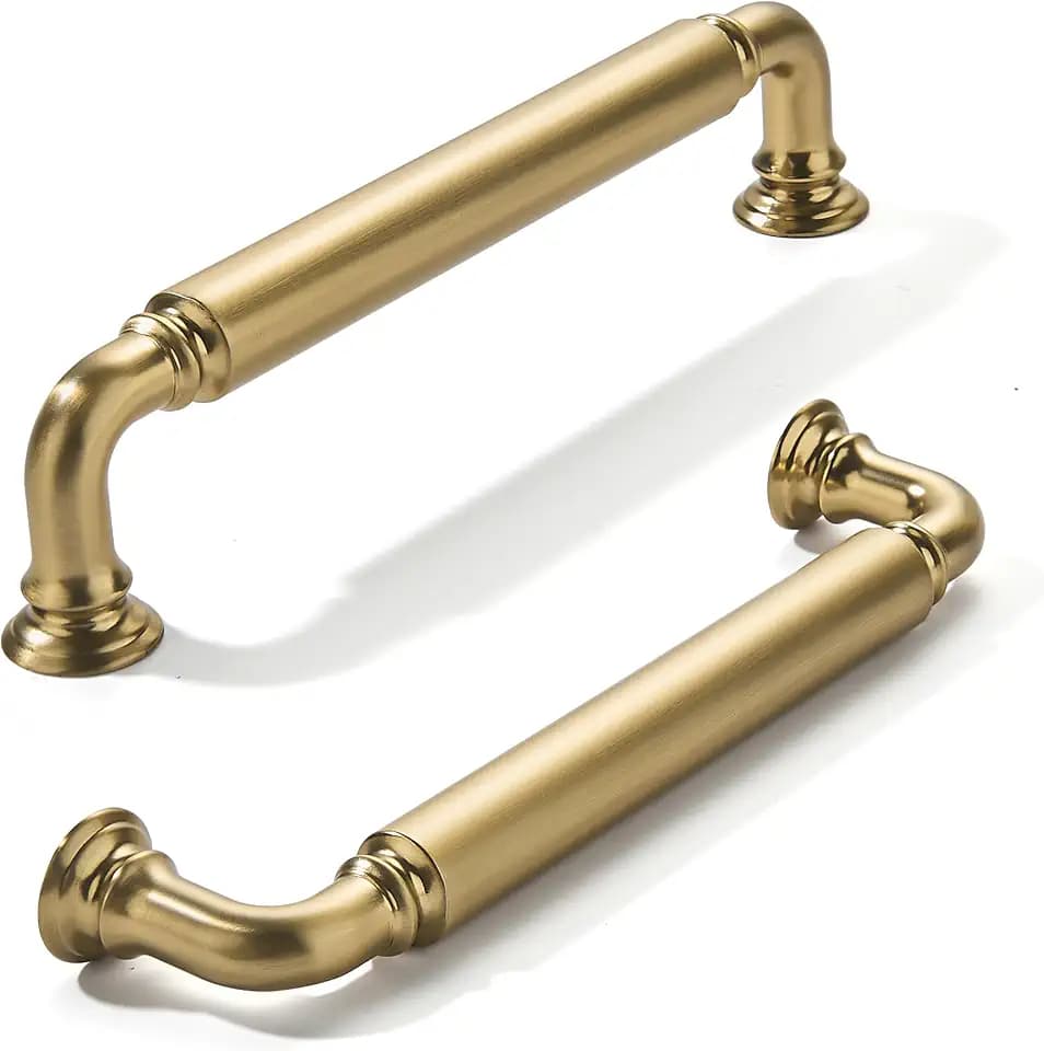 khtumeware 10-Pack Champagne Bronze Heavy-Duty Solid Cabinet Pulls, 5 Inch (128mm) Hole Center, Satin Brass Drawer Pulls, Cabinet Hardware, Suitable for Kitchen Cabinets, Bathrooms and Dressers