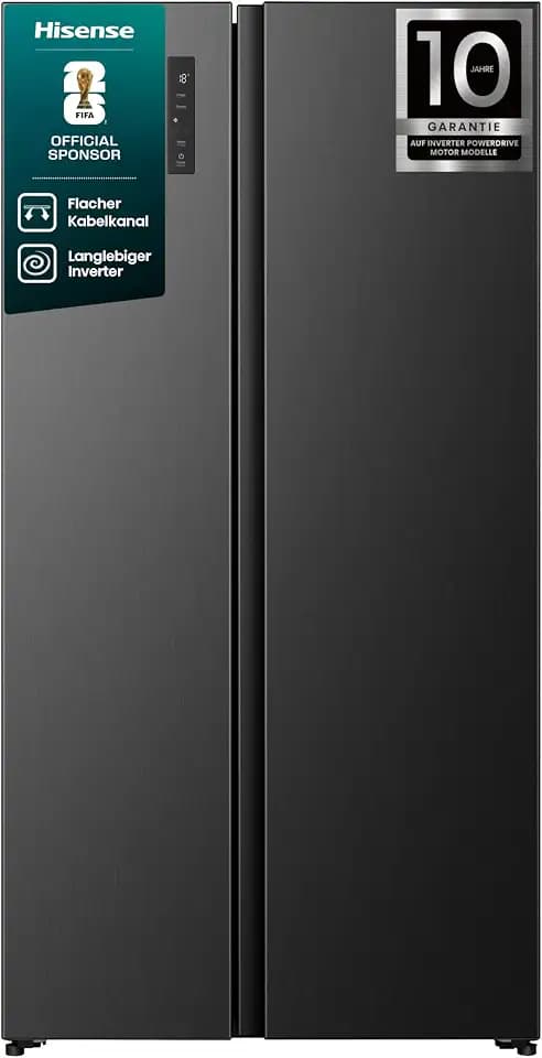 Hisense RS3P558NEFE Side-by-Side/ 544L/ Großes Fassungsvermögen/XXL Türfach/Multifunktionale Getränkeablage/Flat Duct/No Frost/Supercool/BxHxT: 91,1×178,6×61,5cm/ Schwarz [Energieklasse E]