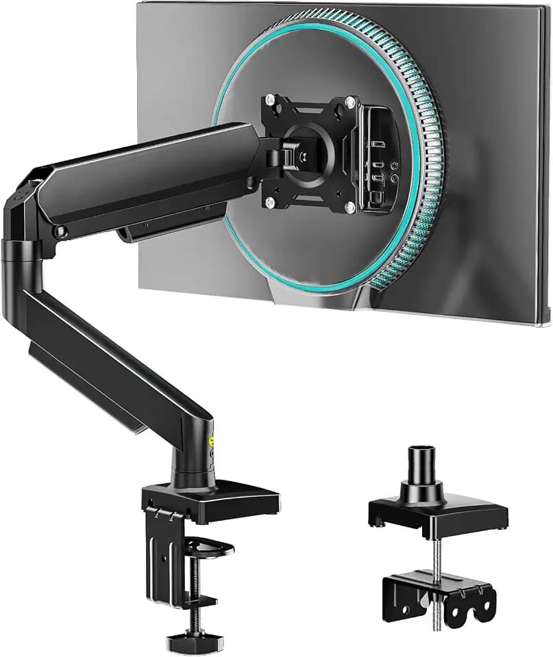 Single Monitor Arm, Monitor Mount for 17-32 inch Screens Gas Spring Adjustable Monitor Stand, Vesa Mount with Clamp and Grommet Aluminum Base - Fits 4.4 to 22lbs LCD Computer Monitors AX09DB01-1