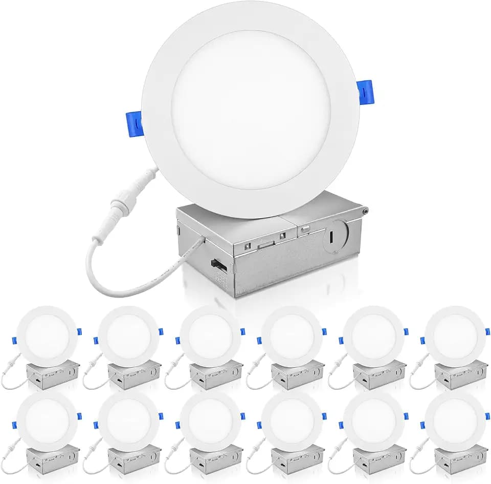 ECOELER 6 Inch LED Recessed Ceiling Lights, Smooth Trim Canless Downlight, 12W 1100Lm, 3000K Warm White, Dimmable LED Panel with JBox, ETL & FCC, 12 Pack