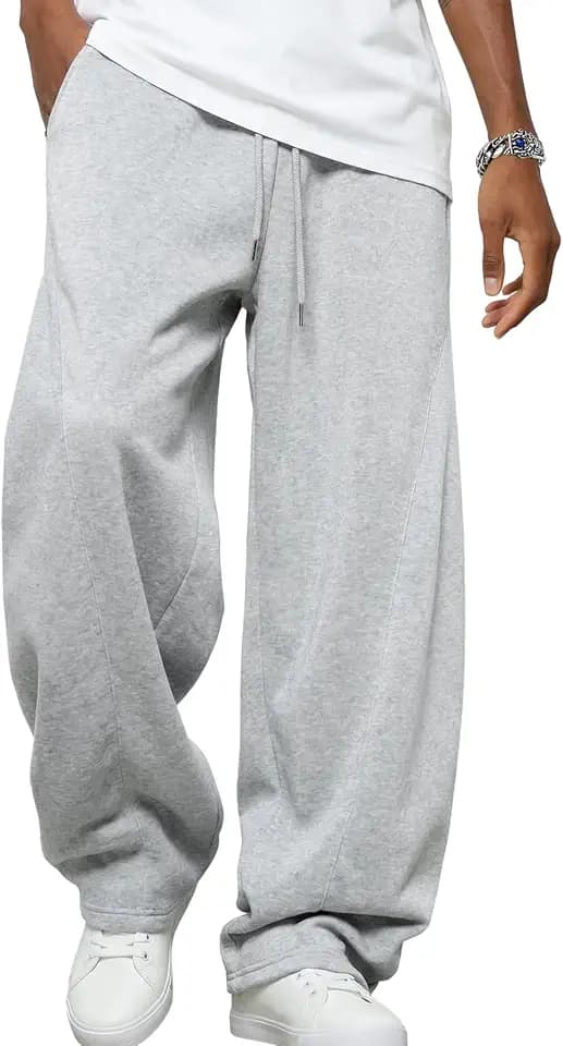 Men's Baggy Sweatpants Fleece Wide Leg Sweat Pants with Pockets Elastic Waist Drawstring Lounge Joggers