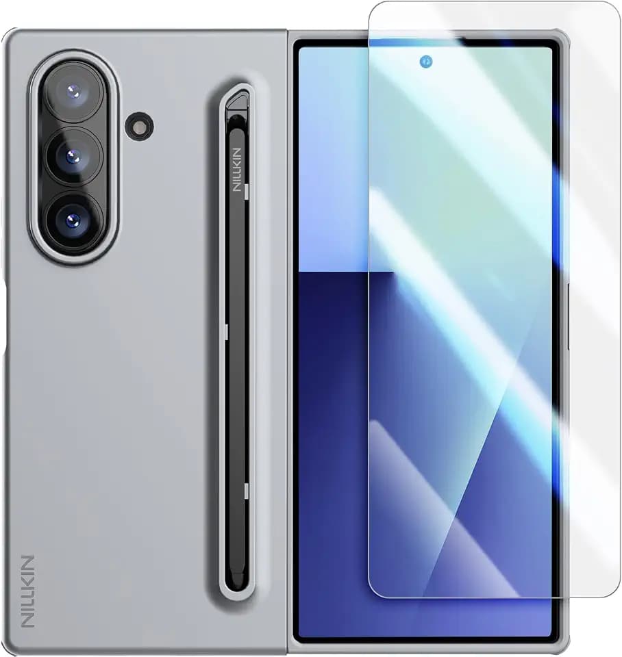Nillkin for Samsung Galaxy Z Fold 7 Case with Upgraded Pen & Screen Protector, Fast Wireless Charging, Superior Liquid Silicone, Protective Slim Phone Case with Stylus for Galaxy Z Fold 7, Gray
