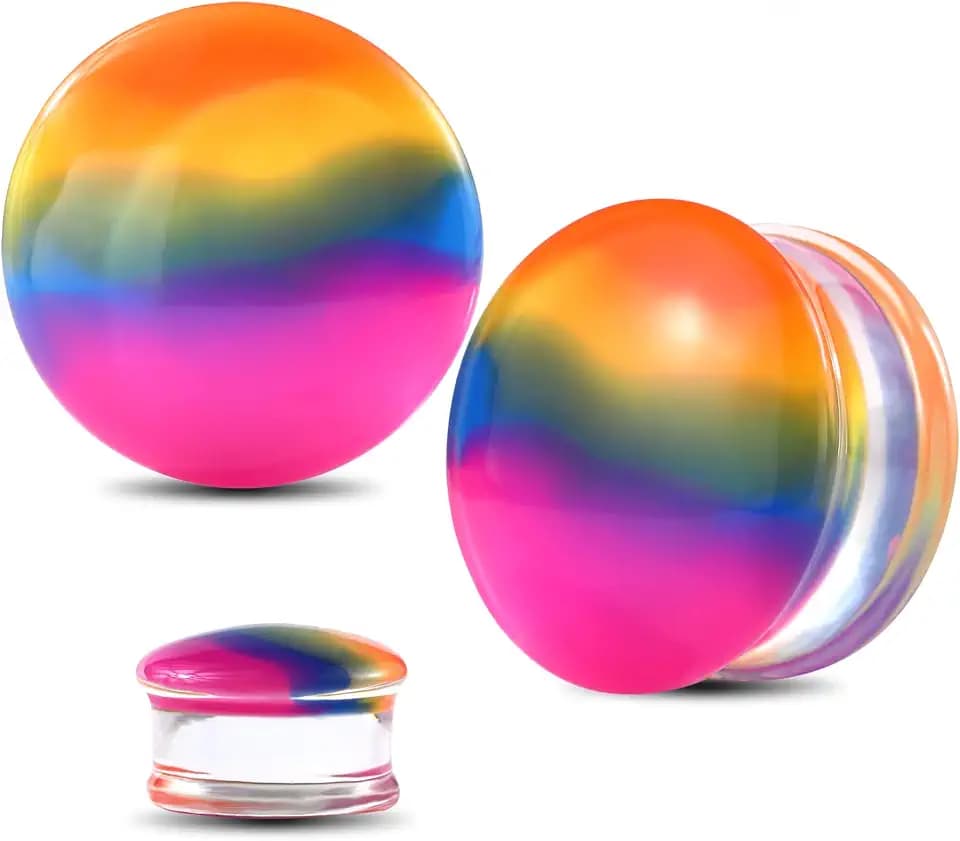 Jewseen 2PCS 0G-1'' Ear Gauges Plugs Flexible Double Flared Rainbow Colorful Ear Tunnels Expander Stretchers Gauges for Women Plugs Piercing Jewelry