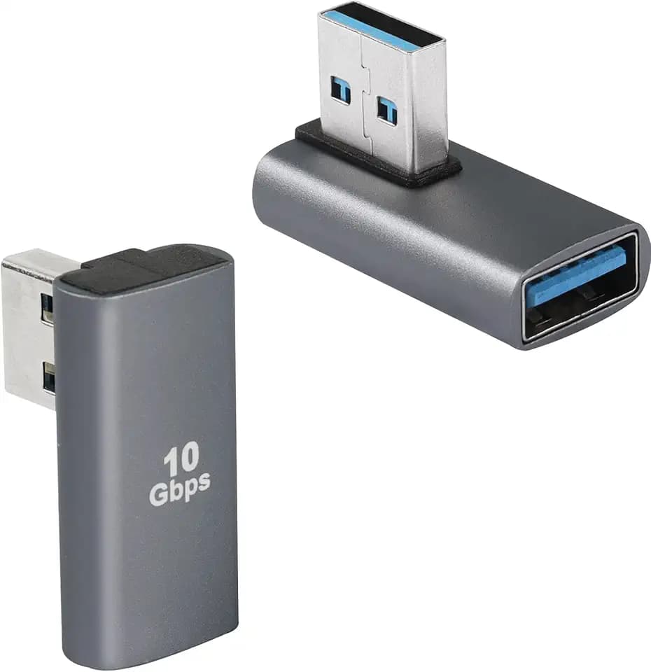 QIANRENON 90 Degree USB 3.1 Adapter Left Bend USB A Male to Female Coupler 10Gbps USB 3.1 Data Transfer Converter Connector for Power Bank Tablet Computer 2Pcs