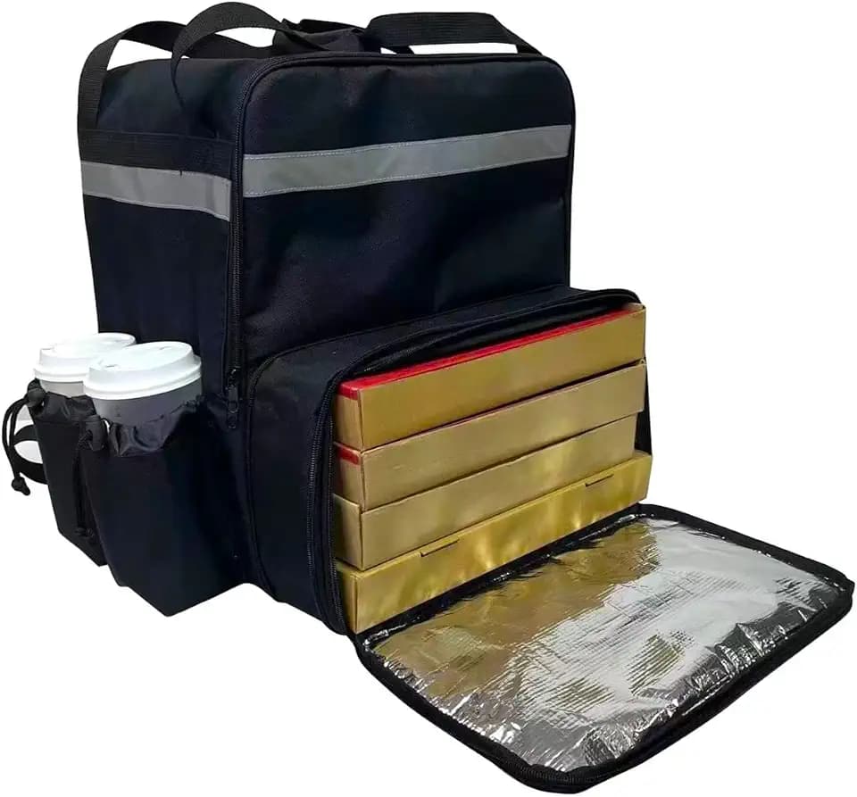 Delivery Bag Store Erweiterbarer Lebensmittel-Lieferrucksack mit 4 Getränkehaltern, Pizza-Liefertasche, isolierte Liefertasche mit reflektierenden Streifen für Fahrradlieferungen, für Uber Eats