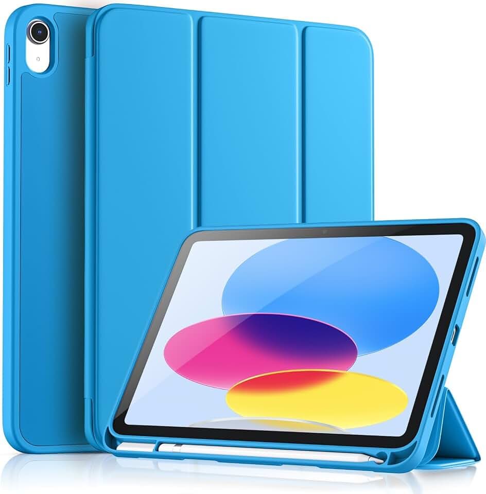 Vobafe Hülle Kompatibel mit iPad A16 11 10 Generation Modell 2025/2022 | 10,9/11 Zoll, Flexible TPU Rückseite, stoßfeste Schutzhülle mit stifthalter, Auto Schlafen/Wachen, Himmelblau