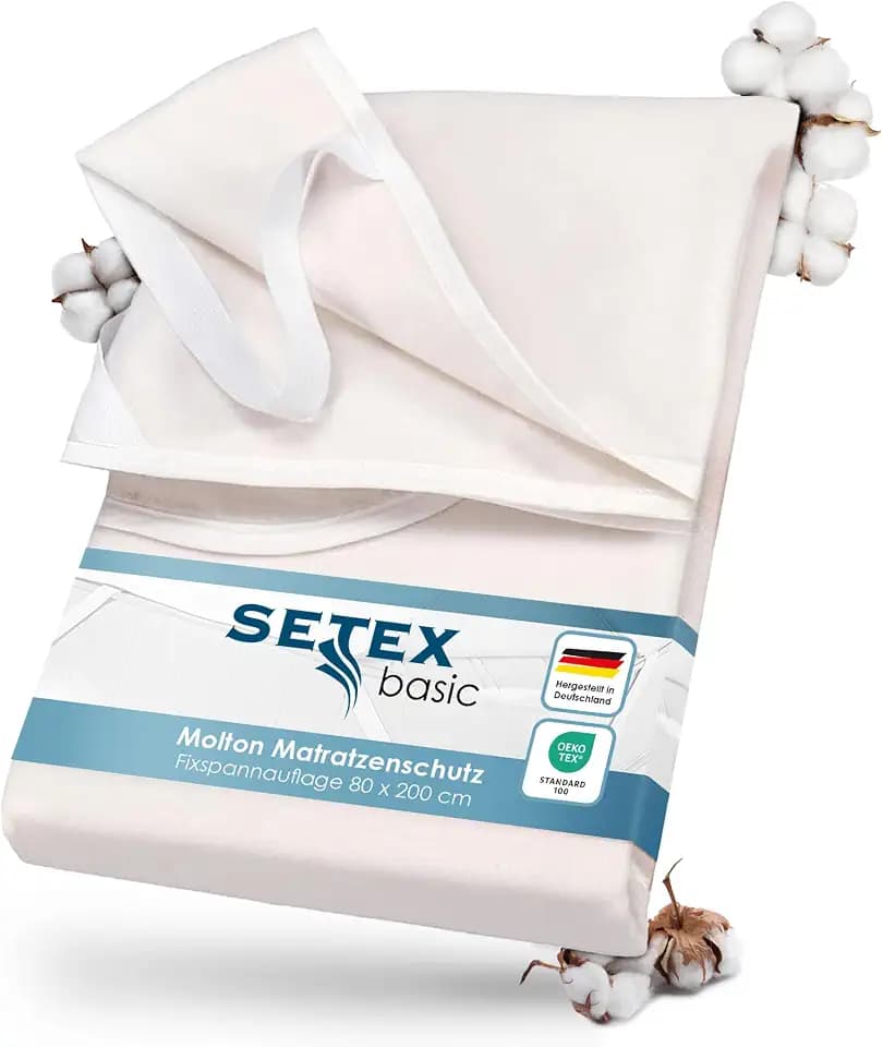 SETEX – Molton Matratzenschoner 80x200 naturfarben – Matratzenauflage für Bettmatratzen 15-22cm Höhe – Matratzenschutz Fixspannauflage mit Eckgummis – STANDARD 100 by OEKO-TEX geprüft & zertifiziert