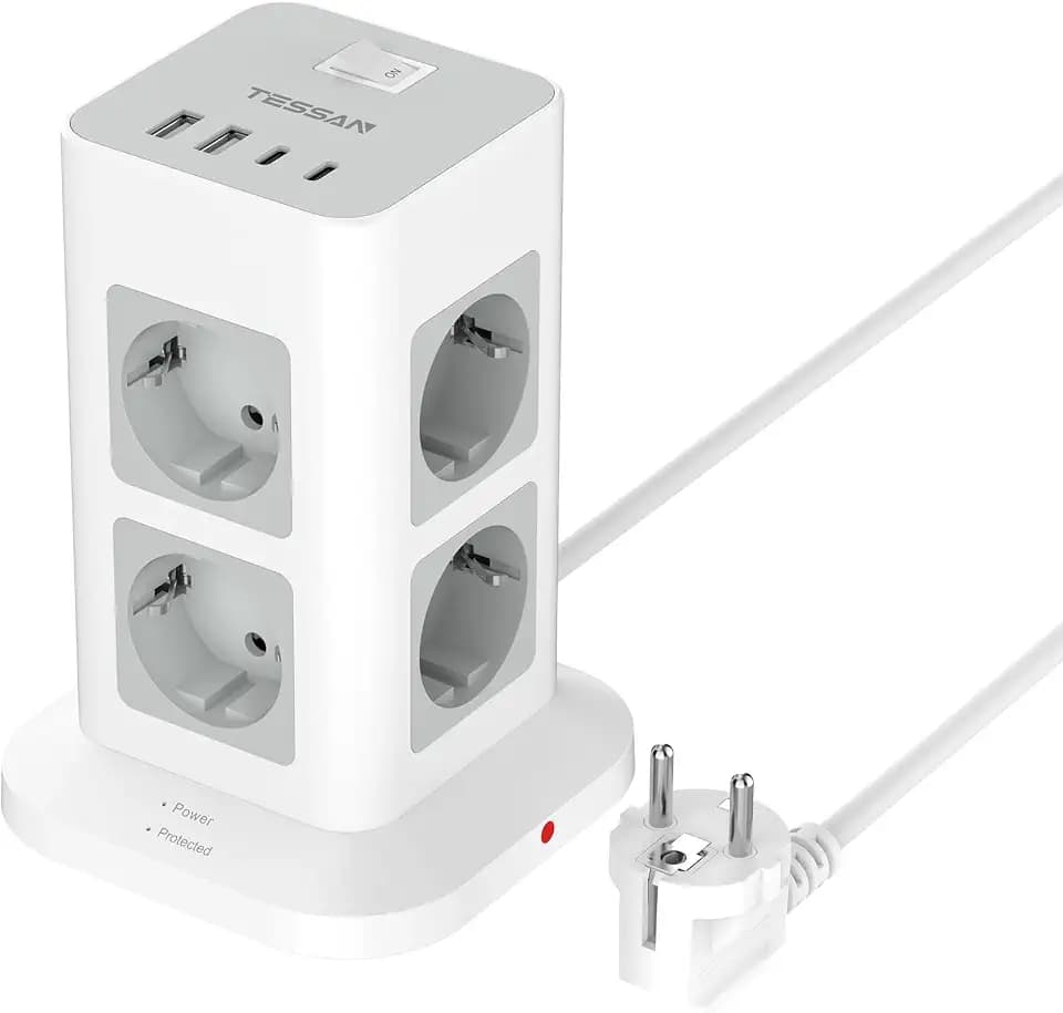 TESSAN Mehrfachsteckdose mit 2 USB C, Verlängerungskabel 2M, Grau