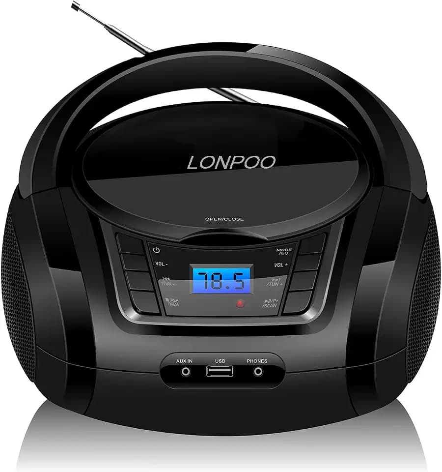 LONPOO Portable Home CD Player with Bluetooth,Retro Boombox