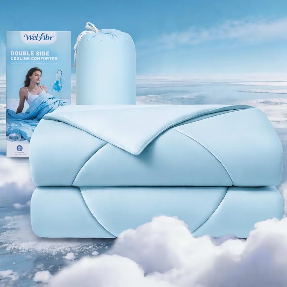 Kühldecke 200x220CM Doppelseitige Kühlende Bettdecke Sommer, Weich Cooling Comforter Blanket mit Spandex, Sommerdecke für Heiße Schläfer, Q-Max > 0,45 Kühlend Decke für Menschen Blau