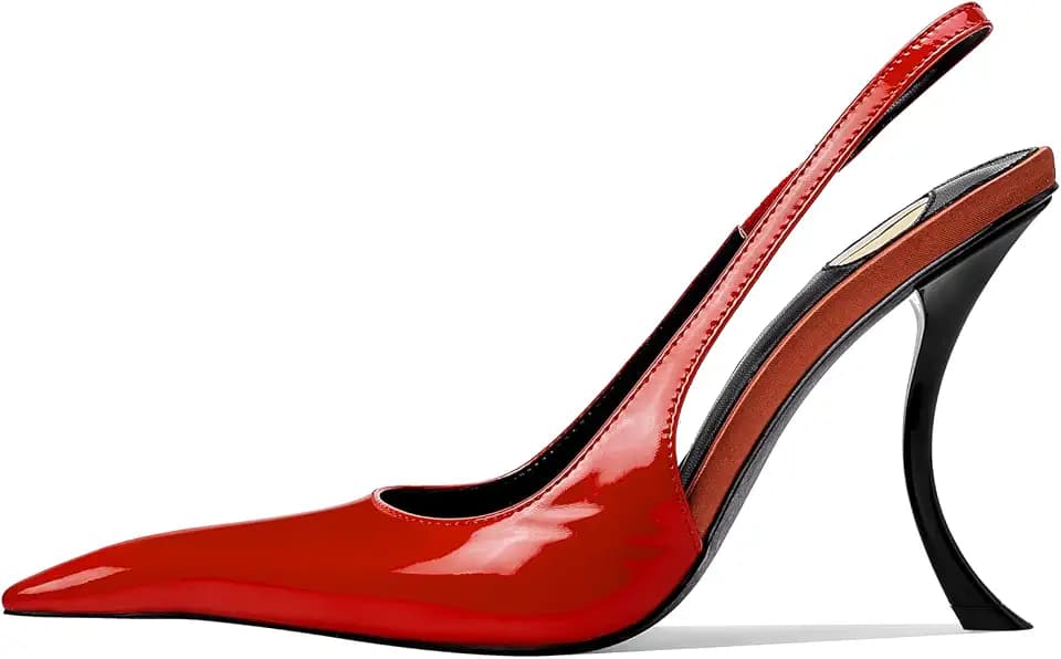 Stiletto High Heel Slingbacks for Women Patent Leather Closed Pointed Toe Pumps Slip on Elastic Strap Heeled Sandals Sexy Fashion Party Dressy Shoes