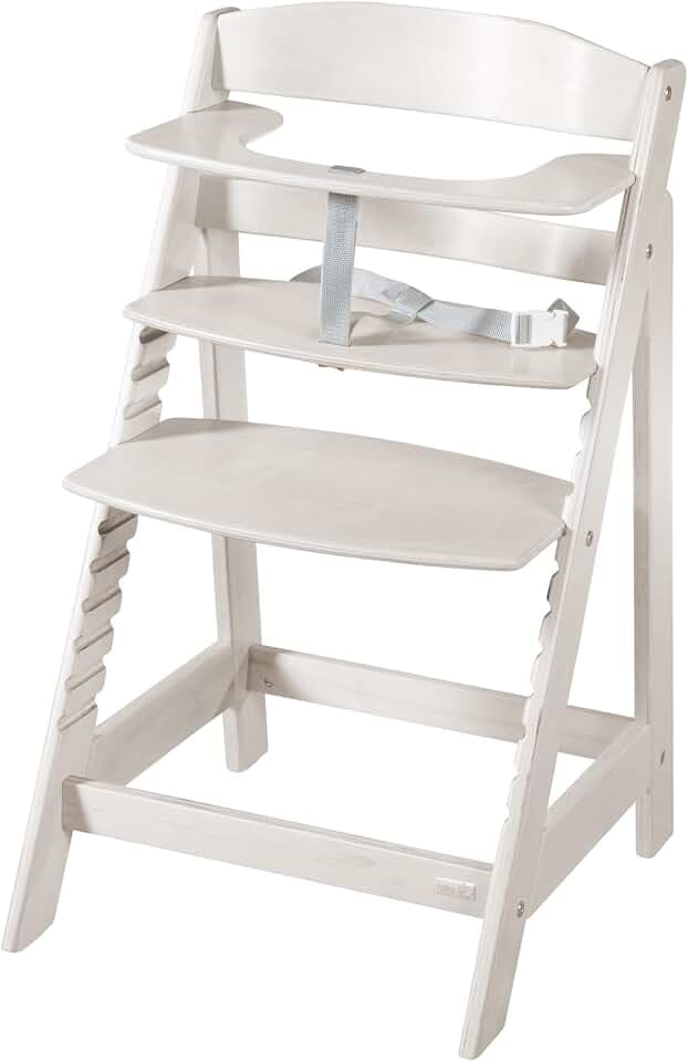 roba Babyhochstuhl Sit Up Flex - Mitwachsender Hochstuhl aus Holz - Verstellbarer Kinderhochstuhl mit Schrittgurt - ab 6 Monaten bis 70 kg - Stone washed