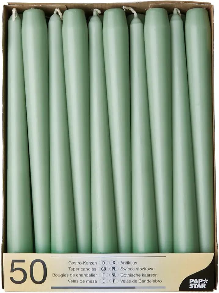 Papstar Leuchterkerzen Ø 2,2 cm, 25 cm jadegrün 88341 Spitzkerzen Halterkerzen, 50 Stück