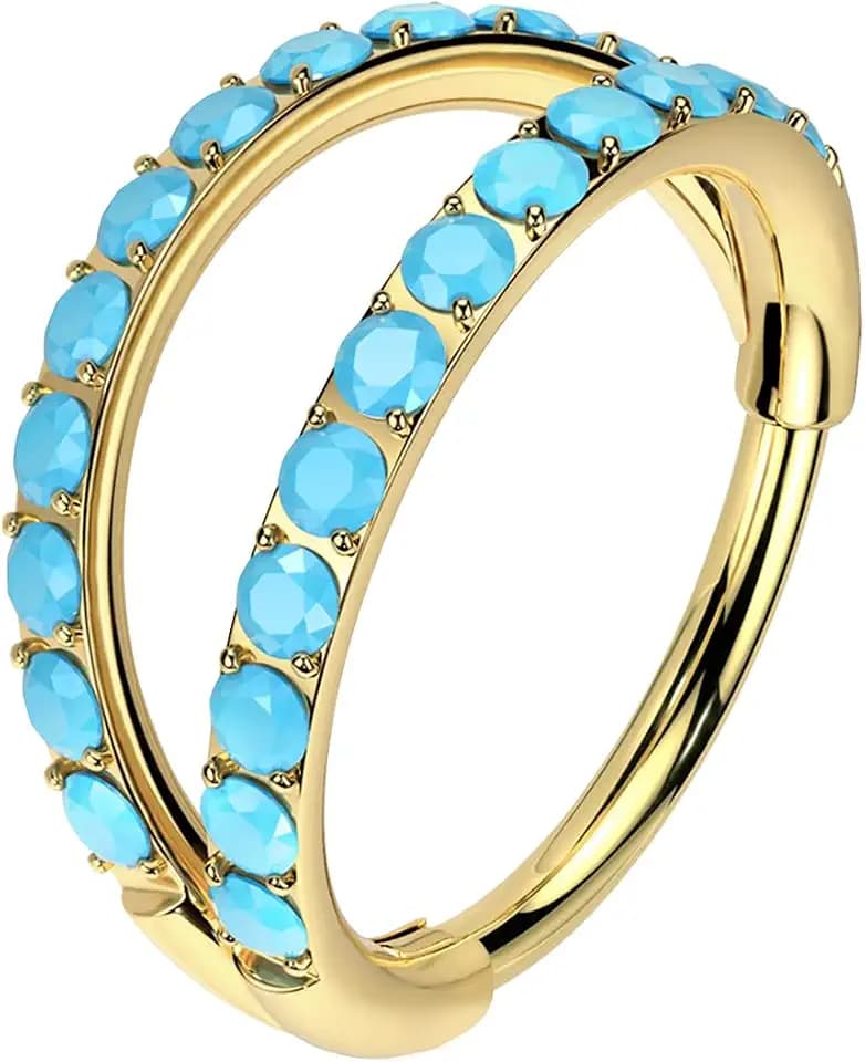 Turquoise Nose Rings Hoops, Cartilage Hoop Earrings for Women Men, 316L Surgical Steel 20g 18g Labret Lip Tragus Helix Daith Conch Piercing Jewelry 6mm/7mm/8mm