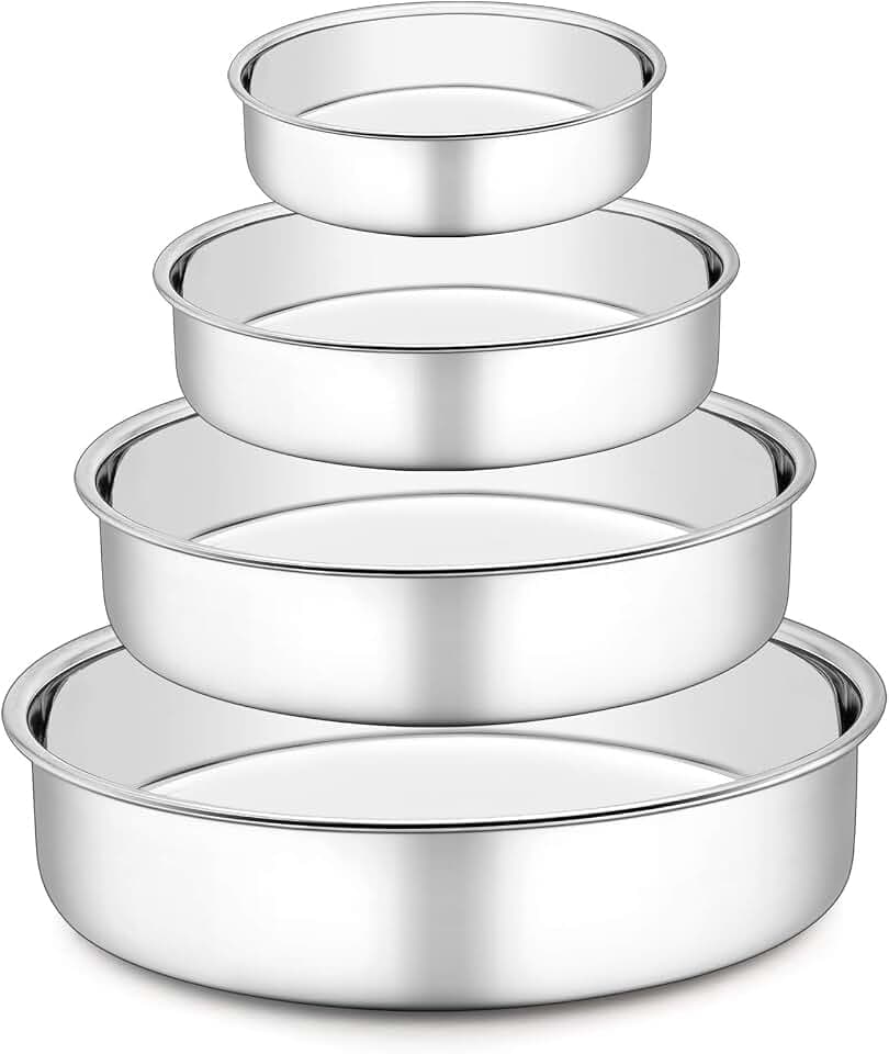 HaWare Backform Rund 4er Set, Edelstahl Kuchenform Kuchenbackform - 10/16/20/24cm, Gesund & Ungiftig, Hochglanzpoliert, Leicht zu reinigen & Spülmaschinenfest
