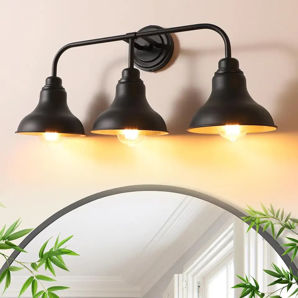 25.2-Inch 3-Light Farmhouse Vanity Light Over Mirror, Matte Black
