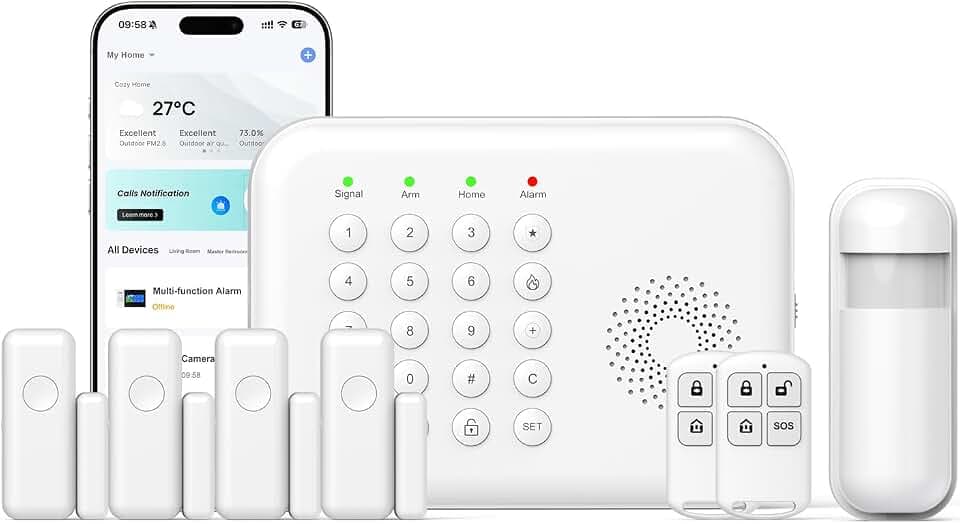 WLAN-Alarm, 4G, 8 Stück, kabellos, für Zuhause, intelligent, erweiterbar, einfach zu konfigurieren, kabellose Alarm-Überwachung, Alexa-kompatibel für Haus, Geschäft und Wohnung