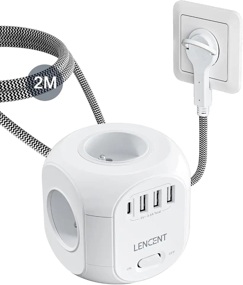 LENCENT Cube Verlängerungskabel 2 m, Flachstecker
