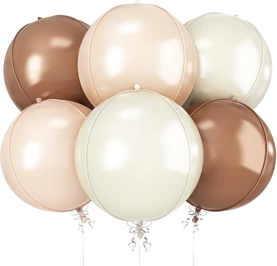 Nude Cream Beige Round Foil Balloons Boho Birthday Decor 22 Inch 6 Pcs