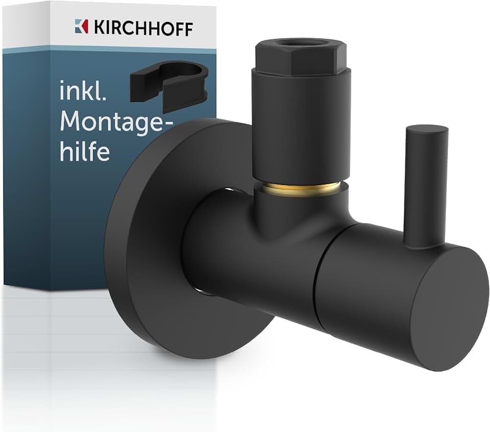 KIRCHHOFF Design Universal Eckventil mit Schnellverschluss, Eckregulierventil für Kalt- und Warmwasserleitungen, 98166120, schwarz