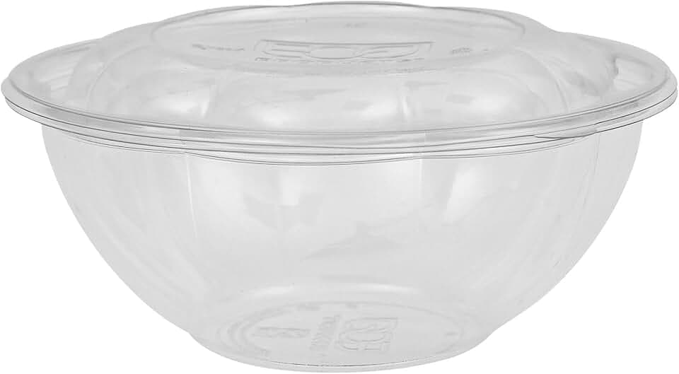ECO PRODUCTS Compostable 24oz Salad Bowl, Clear PLA Plastic, With Lid, Case of 150, Grab 'n' Go Round Cold Takeout Food Containers, Renewable Plant-Based, Disposable, ASTM Compliant, BPI-Certified