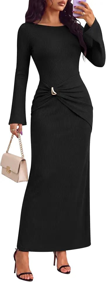 ANRABESS Womens Fall Wedding Guest Maxi Dresses Bodycon Semi Formal