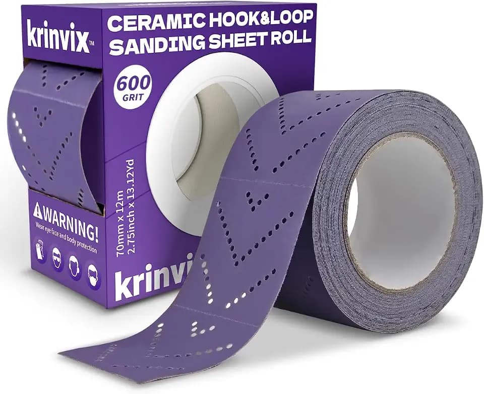 600 Grit Purple Hook & Loop Sandpaper Roll, 70mm x 12m, Ceramic Abrasive with Multi-Hole Dustless Design for Automotive, Wood & Metal, Ideal for Body Repair, Paint Prep & Coating Removal