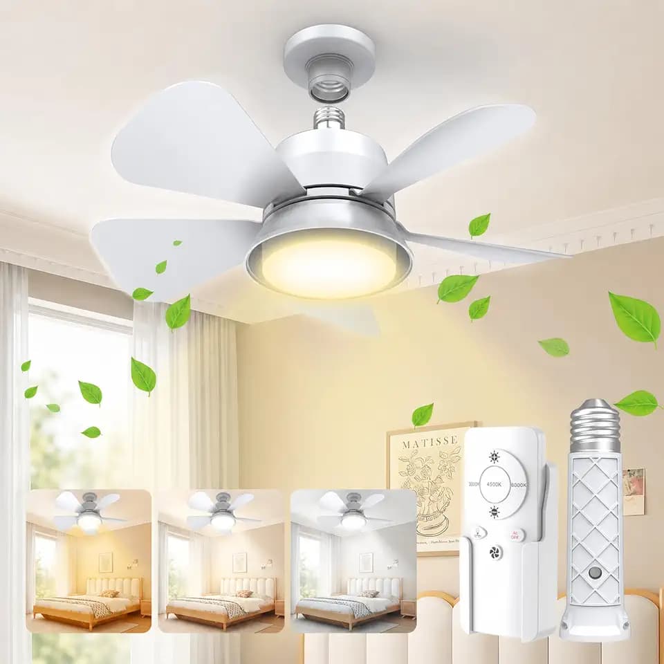 Socket Fan Light with Remote, 1000LM Dimmable LED, for E26/E27