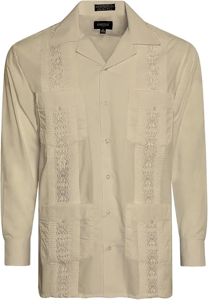 Men's Cuban Guayabera Long Sleeve Shirts Wedding Cigar Beach Bartender Casual